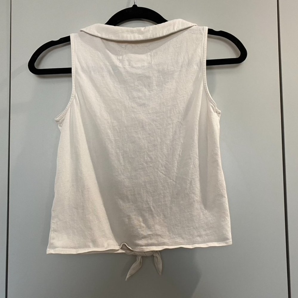 Anthropologie Peter Pan Collar Front Tie Sleeveless Tank Blouse Cream XS - Picture 4 of 5